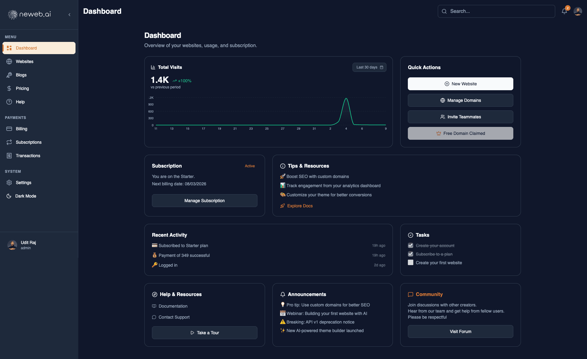 neweb.ai dashboard